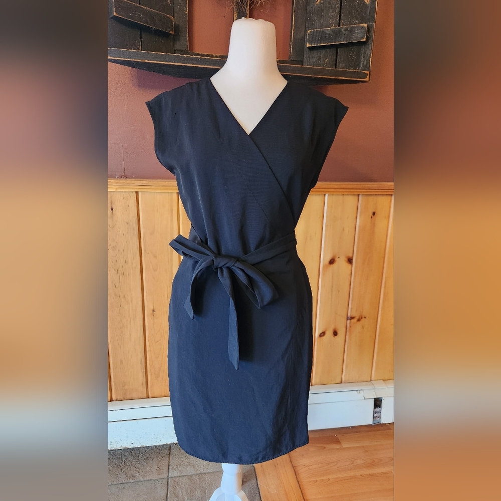 EVERLANE The Japanese GoWeave Short-Sleeve Mini Wrap Dress in Black Bow Size 00